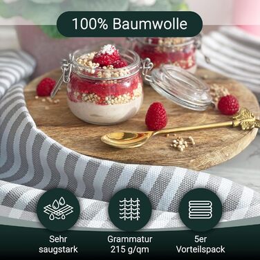 Набір ZOLLNER з 5 бавовняних чайних рушників розміром 50x70 см - добре поглинаючі та міцні кухонні рушники - можна прати при темпе