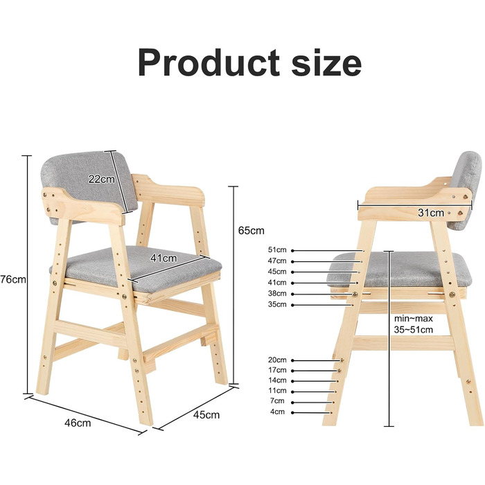 Обідній стілець OHMG зі спинкою та підлокітниками, сучасний кухонний стілець, крісло, дерев&39яний дитячий стільчик, крісло-реклайнер, стілець для вітальні, регульована спинка, базовий дитячий стільчик (1, сірий) 1 сірий