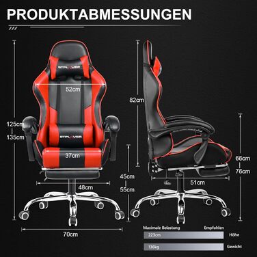 Офісне крісло Ігрове крісло Масажне ігрове крісло Ергономічне ігрове крісло з підставкою для ніг, підголівником, масажною подушкою для попереку, м&39яке ігрове крісло, обертове крісло ЧЕРВОНОГО кольору