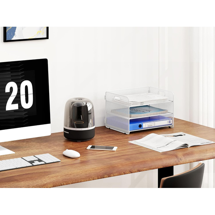 Металевий офісний органайзер EasyPAG A4 з 3 відділеннями, тримач для документів, лоток для файлів, тримач для журналів, лоток для листів, органайзер для паперових журналів, білий, 33,5 x 24 x 21 см