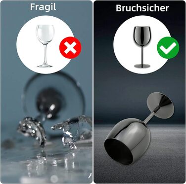 Келих для вина LELELINKY 350 мл Келихи для червоного вина з нержавіючої сталі, небиткі келихи для вина, келихи для шампанського та