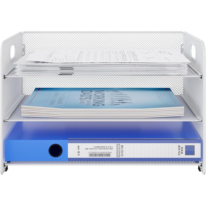 Металевий офісний органайзер EasyPAG A4 з 3 відділеннями, тримач для документів, лоток для файлів, тримач для журналів, лоток для листів, органайзер для паперових журналів, білий, 33,5 x 24 x 21 см