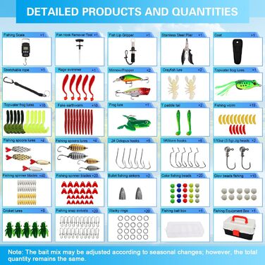 Набір рибальських снастей з 213 предметів, коробка з аксесуарами, рибальський набір, що включає свинцеві вантажі, гачки, рибальські приманки, повне рибальське спорядження для початківців та професіоналів для лову окуня, блакитної окуні, краппі та інших ви