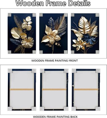 Панелі 3D темно-сині золоті квіти з рамкою Полотно Картини Монстера Кокосове листя Картина на полотні Картина Плакат Настінне мист