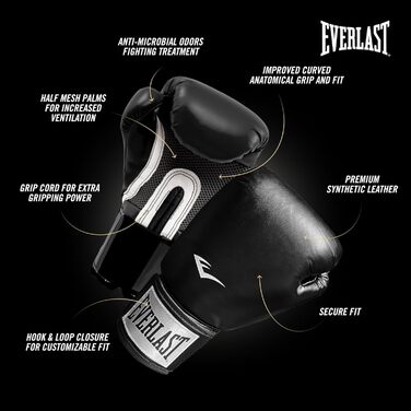 Боксерські рукавички Everlast Prostyle 2, боксерські рукавички для мішків, для роботи з рукавичками та фітнес-занять, система кріплення на липучці, шнур для захоплення, сітчаста долоня з половиною сітки та тришарова підкладка - автентичне спорядження Ever