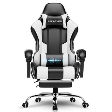 Ігрове крісло GTPLAYER, офісне крісло, масажне ігрове крісло, ергономічне ігрове крісло з підставкою для ніг, підголівником, масажною подушкою для попереку, м&39яке ігрове крісло, обертове крісло, біле, біла штучна шкіра