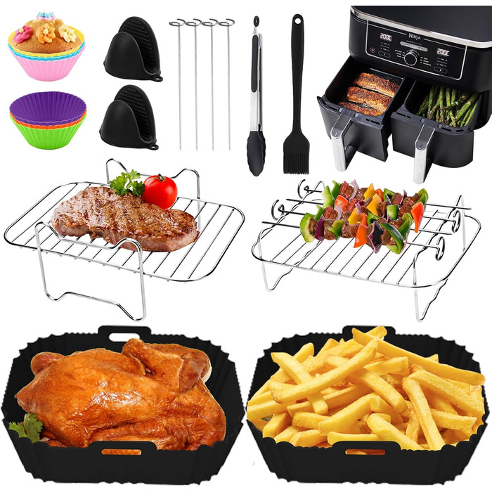 Аксесуари для фритюрниці ARNTY Dual Zone із силіконовою формою підходять для аксесуарів Ninja Foodi AF300EU, AF400EU, Innsky, Princess Dual Аксесуари для фритюрниці 7.6 л-9.5 л