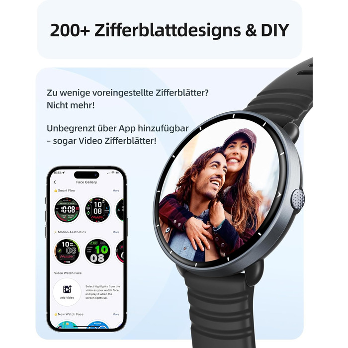 Розумний годинник Parsonver для чоловіків та жінок, вбудований GPS, водонепроникний годинник для плавання 5 атм, басейн/відкрита вода, фітнес-годинник з AMOLED-дисплеєм, понад 100 спортивних режимів, серцевий ритм (чорний, 42 мм) Чорний 42 мм