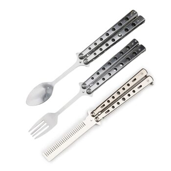 Набір виделок, ложок, гребінців, кемпінгових столових приборів, складний, нержавіюча сталь, для кемпінгу, полювання, подорожей, активного відпочинку, столових приборів для барбекю