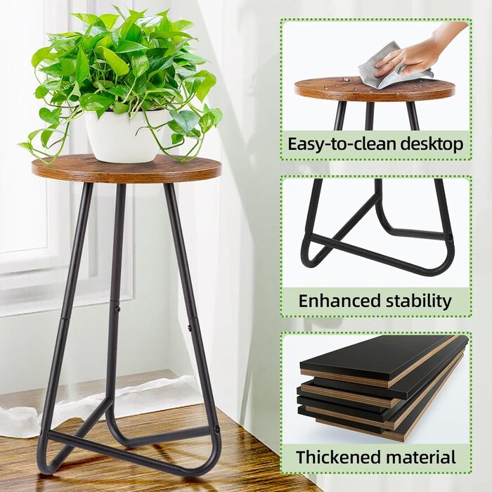 Кругла підставка для рослин HDANI 50 см, підставка для квітів, полиця для рослин з дерева та металу, сучасна полиця для кімнатних рослин для вітальні, балкону та офісу, чорний рустикальний коричневий 50 см