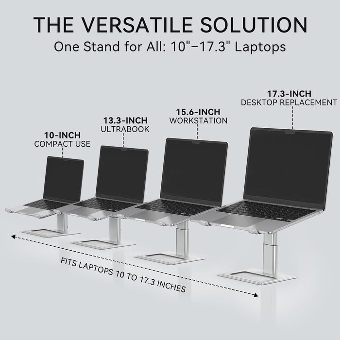 Регульована підставка для ноутбука на стіл, ергономічний тримач для комп'ютера, сумісна з ноутбуками 10-17,3 дюймів (Срібляста)