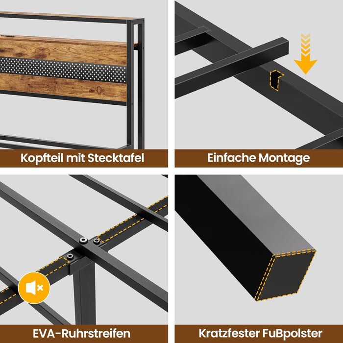 Ліжко 140x200 з металевою рейковою основою, металевий каркас ліжка з розеткою та функцією зарядки через USB, двоспальне ліжко з місцем для зберігання речей, підлогове ліжко, дитяче ліжко, каркас ліжка для спальні та гостьової кімнати (140x200 см)