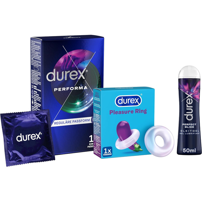 Набір значень Durex Endurance 'All Day All Night з 3 предметів - Презервативи Durex Perfoma, Durex Perfect Glide, Durex Pleasure Ring