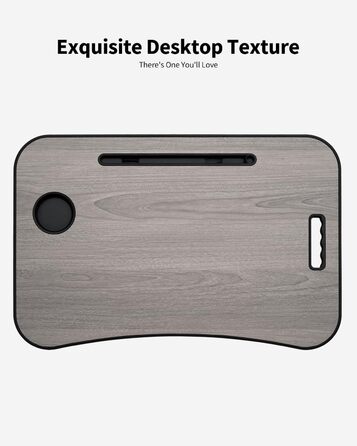 Складаний столик для ноутбука на коліна, портативний столик для ліжка з підставкою для напоїв, слотом для планшета та ручкою для перенесення. Ідеально підходить для роботи, письма, малювання та їжі. Сірий дерев'яний