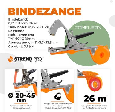 Машина для обв&39язування рослин STREND PRO Cameleon Плоскогубці для обв&39язування рослин, включаючи рулон для обв&39язування, скоби Плоскогубці для обв&39язування рослин для помідорів, винограду, виноградників, огірків Садові аксесуари, Аксесуари для ро
