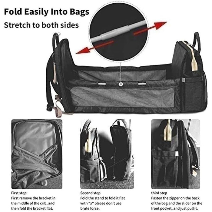 Портативний пеленальний мішок, багатофункціональний пеленальний рюкзак 4-в-1, дитячий дорожній рюкзак для дитячого ліжечка, складн