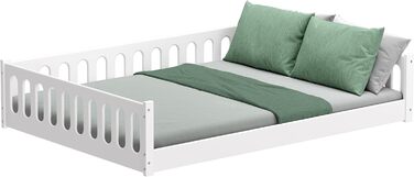 Дитяче ліжко 2-в-1 на підлозі 140x200 см Монтессорі зі знімними захисними поручнями - Біле, 46 кг, Вантажопідйомність до 200 кг, Надміцна згортається рейкова основа, Трансформоване 140 x 200 см Біле - 1 центральний вхід