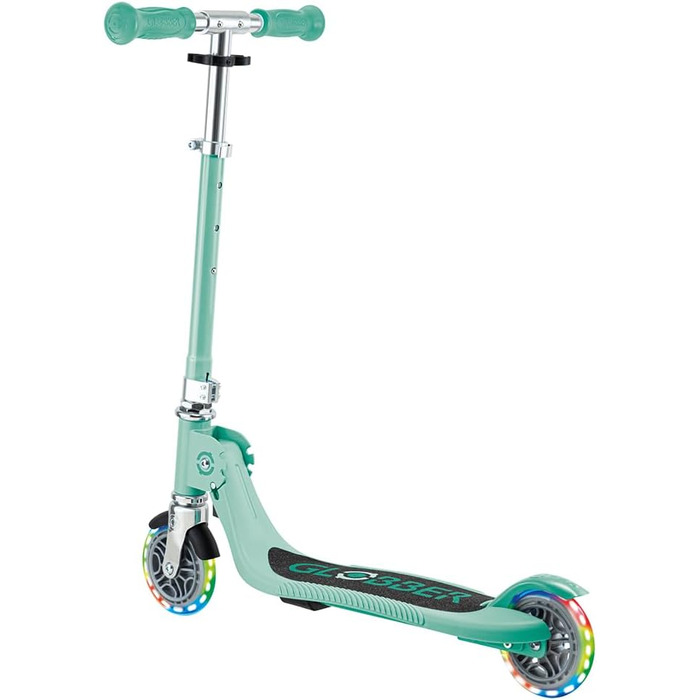 Дитячий самокат Globber Flow Foldable Junior Lights складаний, з підсвічуванням коліс та регульованим кермом, від 3 років, м'ятний