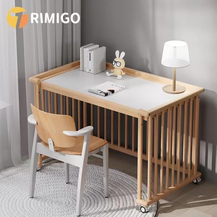 Дитяче ліжко 6-в-1, що трансформується в приліжкове ліжечко, ліжечко, колиска, дитячий стіл, диван-ліжко, нефарбований бук, регулювання висоти у 8 напрямках