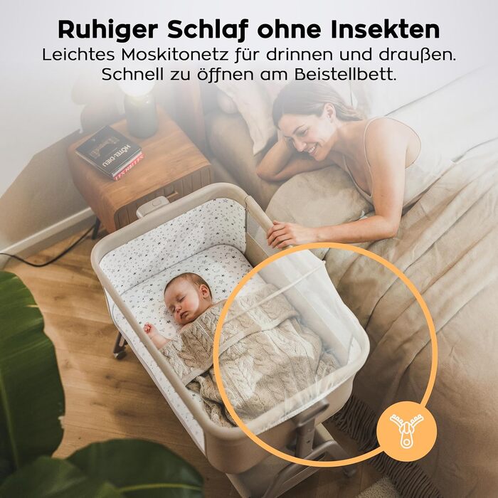 Дитяче ліжечко TULANO Dream 50 3-в-1 з колесами - Дитяче ліжко - Дорожнє ліжечко з матрацом - Регульована висота - Відкидна спальна поверхня - З москітною сіткою та кошиком для зберігання - Бежевий