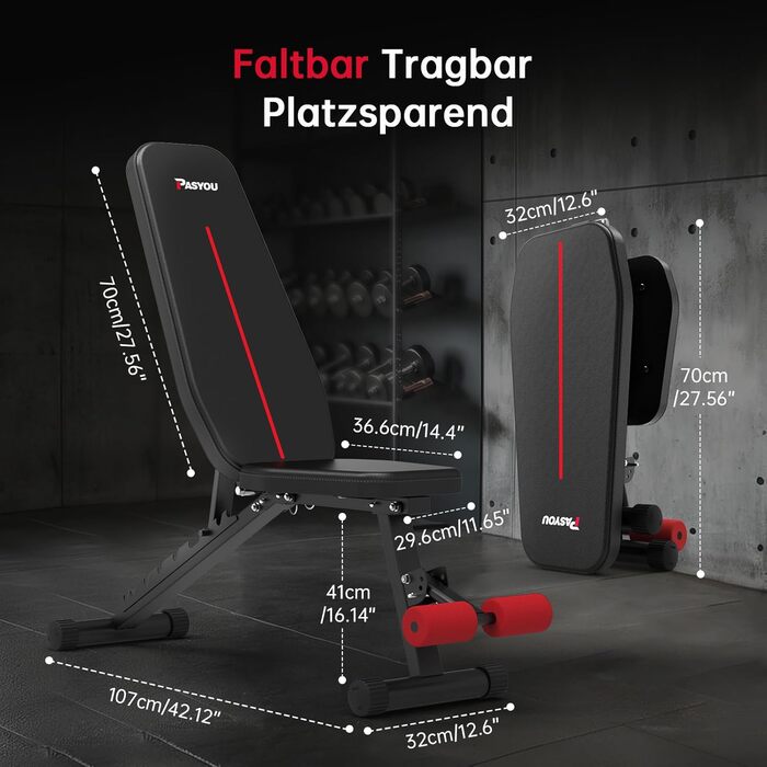 Складана силова лава PASYOU, регульована в 10 напрямках, вертикальна на 90, багатофункціональна тренувальна лава для всього тіла, тренажер для м&39язів живота, похила лава