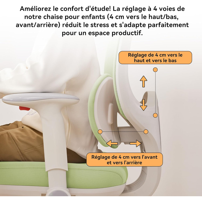 Дитяче письмове крісло MUSSO T30, ергономічне поворотне крісло з 3D-підтримкою поперекового відділу хребта/глибиною сидіння, 2D-підлокітниками/підголівником/поворотом 45, регулюванням висоти, сітчастим чохлом, підходить для школи, дитячої кімнати та викор