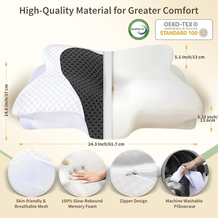Подушка для зняття болю в шиї, ортопедична подушка з піни з ефектом пам&39яті, ергономічна подушка для сну на боці, подушка для підтримки шиї для сну на боці, спині та животі, 61,7x37x13/13,6 см, сірий