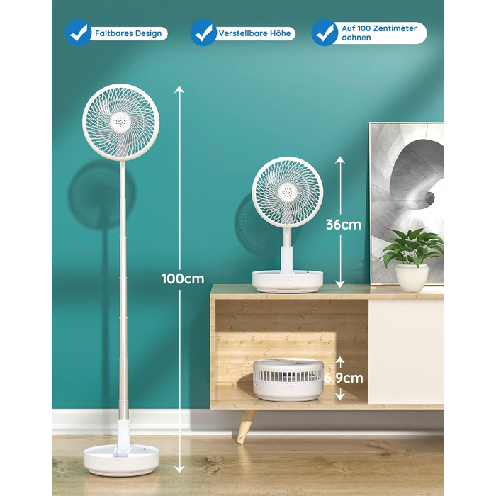 Вентилятор Primevolve 7.7 'коливальний стіл і підставка з пультом дистанційного керування, портативний складаний дорожній вентилят