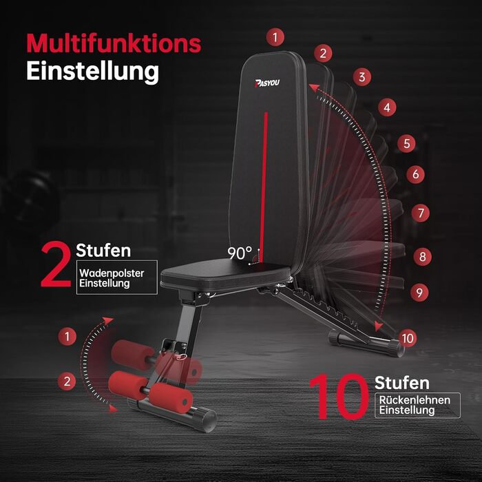 Складана силова лава PASYOU, регульована в 10 напрямках, вертикальна на 90, багатофункціональна тренувальна лава для всього тіла, тренажер для м&39язів живота, похила лава