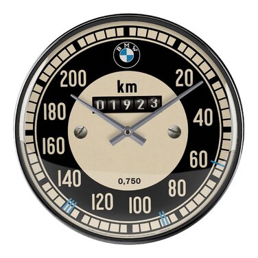 Ретро-настінний годинник Nostalgic-Art, Ø 31 см, BMW Тахометр (чорний, сріблястий, синій)