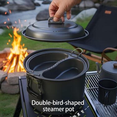 Каструлі для супу з кришками для кемпінгу, пікніків та полювання, твердий алюміній, універсальні для кемпінгу на 4-7 осіб