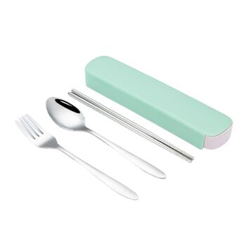 Універсальний набір столових приборів для подорожей та кемпінгу з 4 предметів, портативний посуд, палички для їжі з нержавіючої сталі, ложка, виделка, ніж для стейку з футляром для зберігання (зелений)