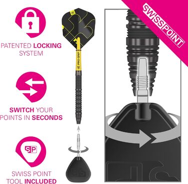 Набір дротиків Target Darts Bolide Void 90 вольфраму, сталеві наконечники зі швейцарськими наконечниками 21G/22G/23G/24G/25G/25G Професійні набори дротиків, чорні дротики, швейцарські наконечники - інструмент у комплекті, ствол 23G 01