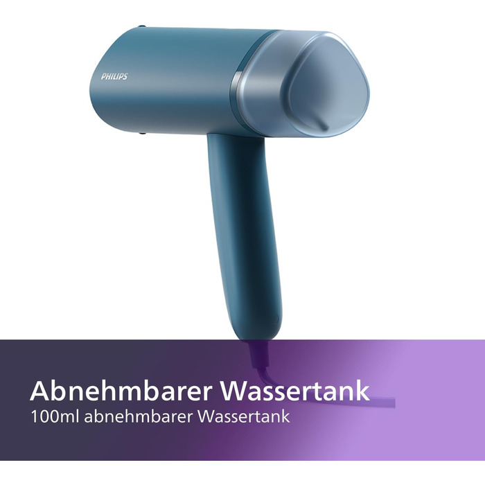 Портативний паровий випрямляч Philips серії 3000 - 1000 Вт, компактний і складаний, резервуар для води 100 мл, постійна потужність