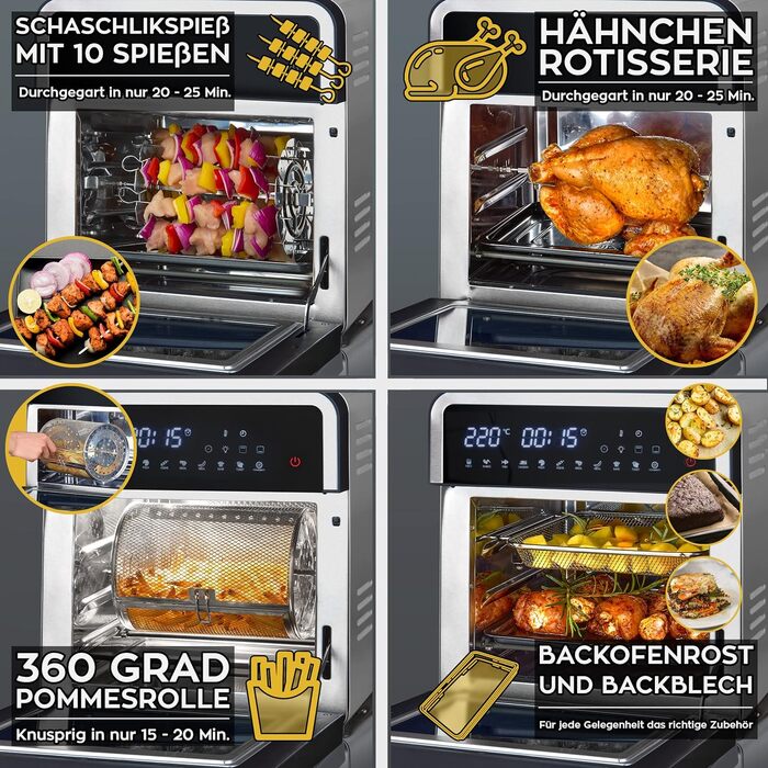 Фритюрниця HEINRICHS з цифровим світлодіодним дисплеєм Сенсорний РК-дисплей, 11 програм 1800 Вт фритюрниці без олії Фритюрниця Функція таймера фритюрниці Heinrich (14L XXXXXL)