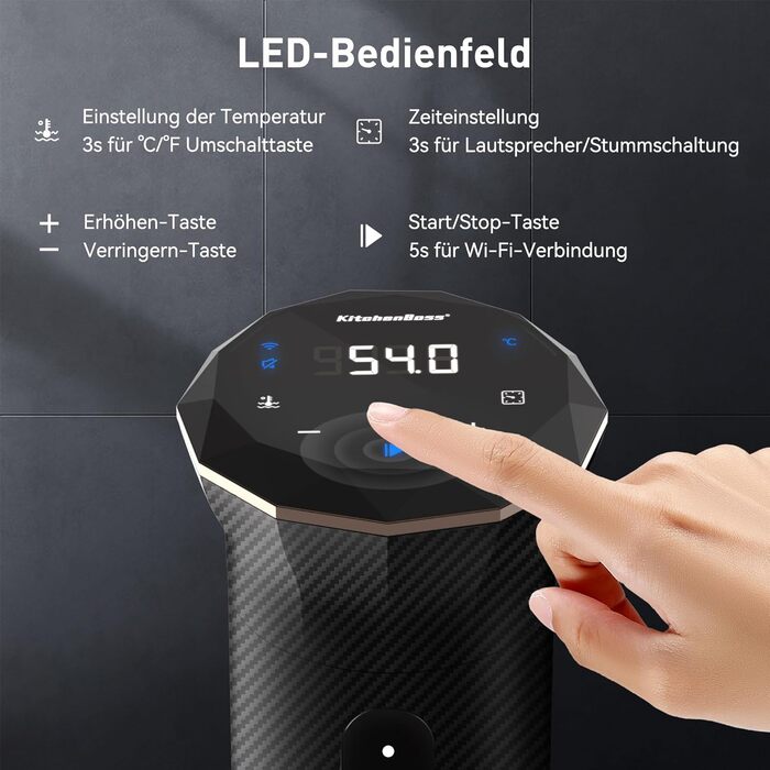 Занурення Занурення Цикулятор Управління додатком IPX7 Водонепроникний ультратихий світлодіодний сенсорний дисплей 1100 Вт 40C-90C