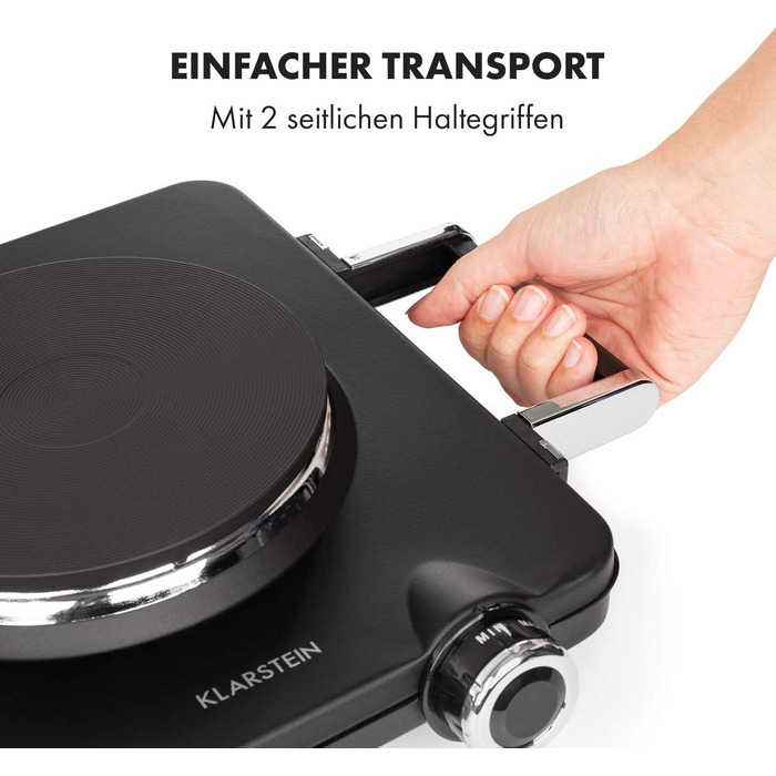Електрична подвійна конфорка Klarstein Cookorama, 2250 Вт, маса варильних поверхонь 150/180 мм Ø, світлові індикатори, ручки для захоплення, 5 рівнів, варильна поверхня, кемпінг, чорний чорний 2250 Вт