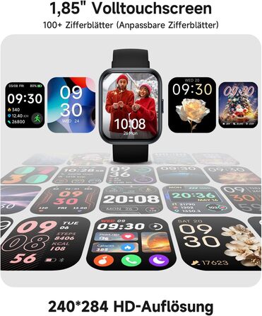 Розумний годинник для чоловіків та жінок, 1,8-дюймовий AMOLED-дисплей, розумний годинник з функцією телефону, Alexa, фітнес-годинник з серцевим ритмом, сном, SpO2, крокоміром, 110 спортивних режимів, водонепроникність IP68, спортивний годинник для iOS та 