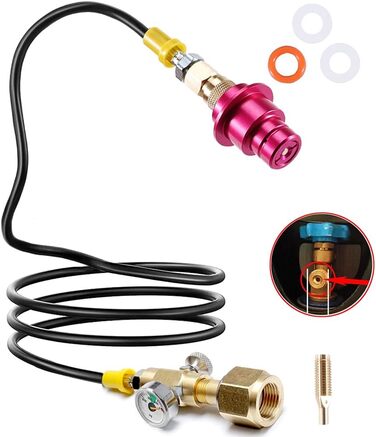 Шланг високого тиску ASOFTY Co2 1,5 м з манометром 3000 фунтів на квадратний дюйм, сумісний з Sodastream Duo, Crystal 3.0, Gaia, Art і Terra, підтримка більшого газового балона CO2 з бар'єром зворотного потоку Універсальний тип - з манометром