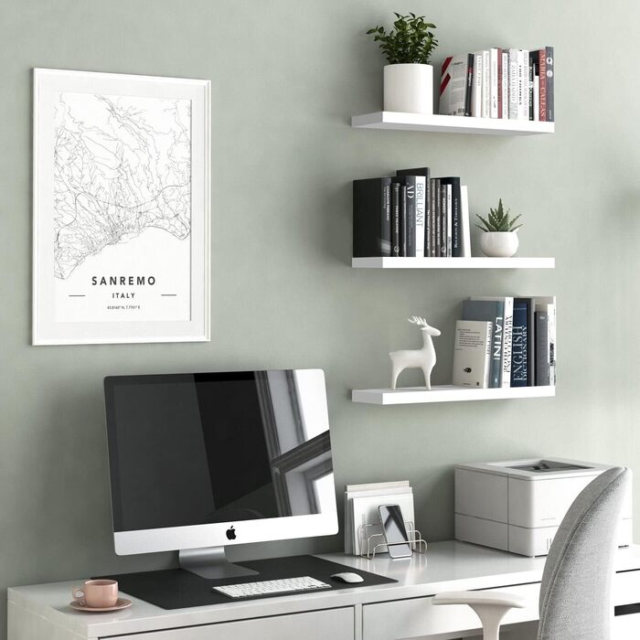 Настінні полиці, білі, плаваючі, 3 шт. и, виготовлені з дерева, настінне кріплення, декоративні дерев&39яні полиці для вітальні, спальні, ванної кімнати, 40 см x 12 см x 1,5 см