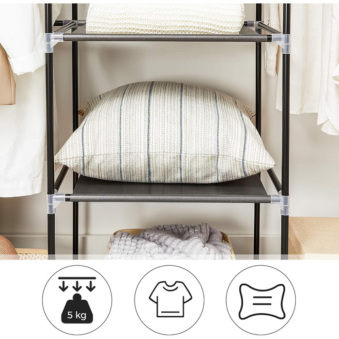 Шафа, Тканинна шафа, Складана вішалка для одягу з рейками для одягу, Вішалка для одягу, Місце для зберігання, Сумки, Взуття, Спальня, Гардеробна, 45 x 150 x 175 см, Чорний RYG12B Чорний 150 x 45 x 175 см
