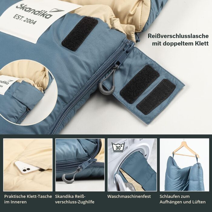 Спальний мішок Skandika Oppdal Спальний мішок-ковдра для дорослих, 3 сезони, компактний, легкий, прямокутний До 7C, 230 90 см Для активного відпочинку на природі, кемпінгу, походів, синього кольору 190 x 90 см