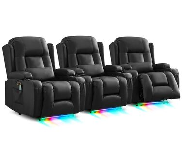 Крісло для телевізора з розкладним підйомником, масажне крісло з електрорегулюванням, функцією відкидання та підставкою для ніг, крісло для телевізора зі штучної шкіри з функцією підігріву, крісло для кінотеатру зі світлодіодним підсвічуванням/USB для віт