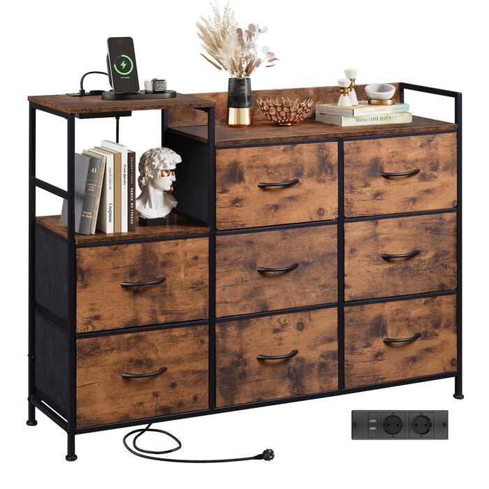 Комод WLIVE, 8 шухляд, тканинні шухляди з висувними полицями, для спальні, коридору, вітальні, дитячої кімнати (коричневий)