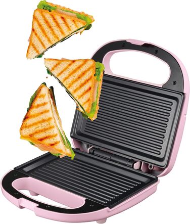 Бутербродниця 2 скибочки, серія Sweet Pink Пластини для гриля з антипригарним покриттям Дисплеї з підсвічуванням Бутербродниця з антипригарним покриттям Рожевий тостер Тостер гриль 750 Вт Вафельниця