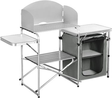 Складана кемпінгова шафа/кемпінгова кухня WOLTU, включаючи сумку для перенесення з алюмінієвою рамою, портативні/складні меблі для кемпінгу на відкритому повітрі з алюмінію та МДФ для пікніків, пляжу, використання на свіжому повітрі, білий сірий