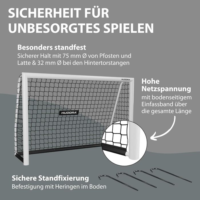 Футбольні ворота HUDORA Advanced 120/180/240/300 - Футбольні ворота для дітей/молоді та дорослих - Вуличні футбольні ворота для саду - Всепогодні та стабільні тренувальні футбольні ворота з щільною сіткою 300 см
