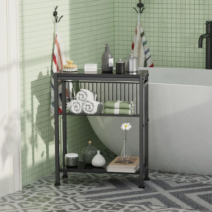 Вузький приставний столик, 3 полиці, вузька тумбочка з підставкою для журналів, приставний столик до дивана, невеликий журнальний столик для вітальні, спальні, кухні та балкону, кабінету (чорний) 1 Чорний