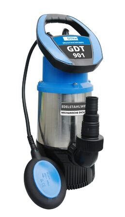 Занурювальний насос GDT 901 (800 Вт, 5500 л/год, напір до 30 м, тиск макс. 3 бар, регульований поплавковий вимикач, корпус з нержавіючої сталі, 3 робочих колеса з Noryl, кабель підключення 10 м, термозахист)