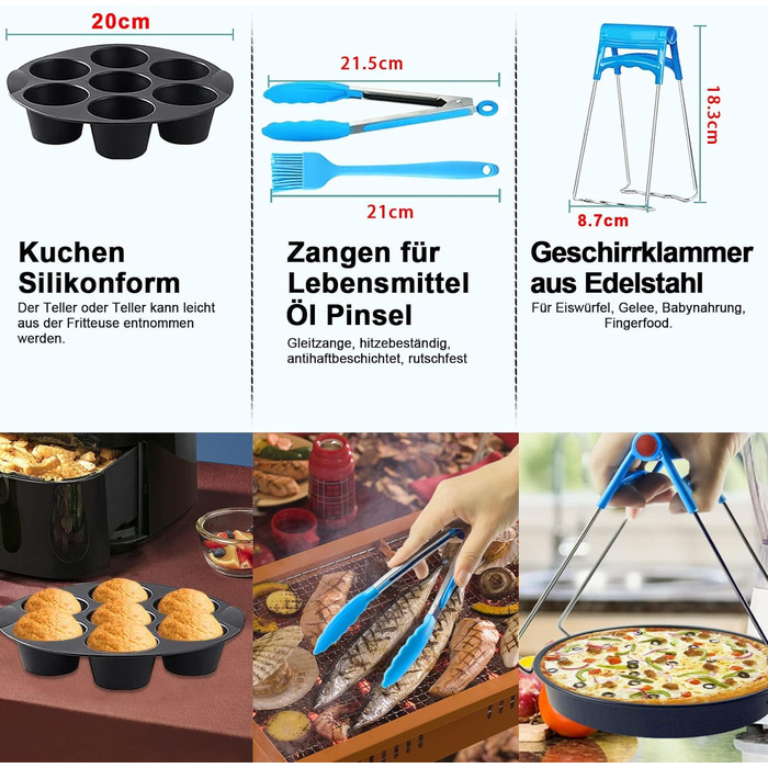 Аксесуари для фритюрниці YINGRACE 8 дюймів, набір аксесуарів 12 шт. для фритюрниці для Ninja 5.2 л, Tefal EY4018/EY401D 4.2 л, посуд 4.5 л, фритюрниця COSORI 4.7 л, без бісфенолу А, антипригарне покриття